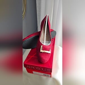 NEW AEROSOLES Good Times Dark Red Flats with Gold Accent